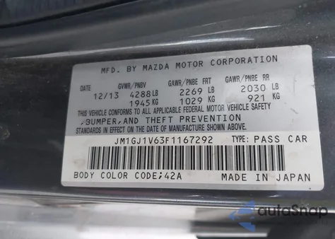 2015 Mazda Mazda6 I Touring z USA, uszkodzony, nr VIN JM1GJ1V63F1167292